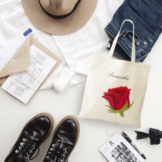 Red rose Bridesmaid Name Tote Bag