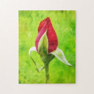 Red Rose Bud Flower Floral Art Puzzle