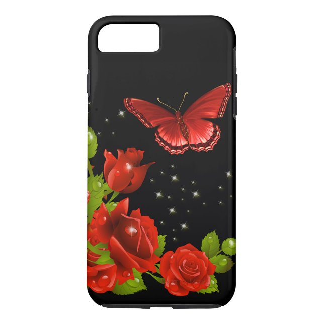 Red Rose Case-Mate iPhone Case (Red Roses and Butterfly Dark Background iPhone Case)