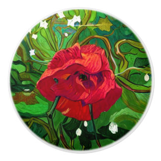 RED ROSE  CERAMIC KNOB