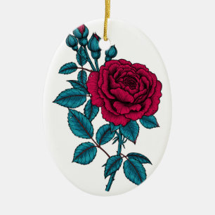 Red rose ceramic ornament