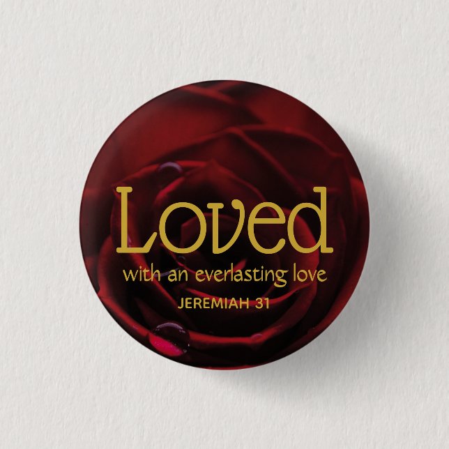 Red Rose Christian LOVED Valentine 1 Inch Round Button (Front)