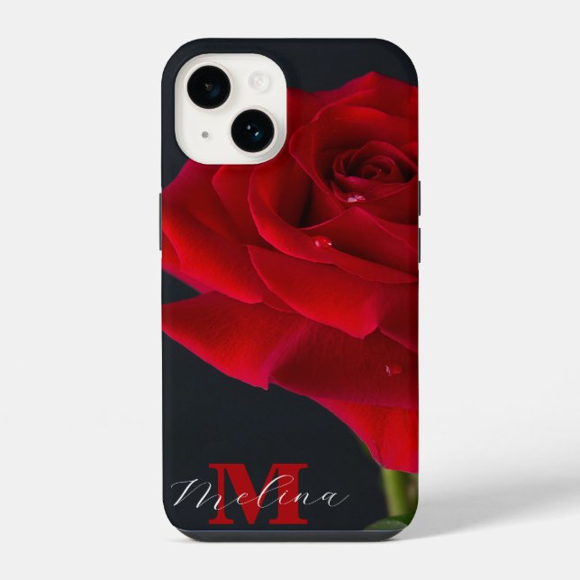 Red Rose Classic Monogram Name iPhone Case (Back)