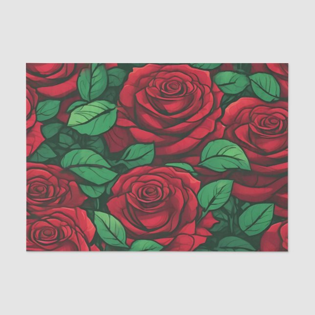 Red Rose Close Up Pattern Tissue Paper (Front)