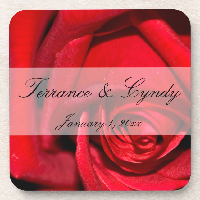 Red Rose Close Up Personal Wedding Coaster (Front)