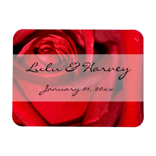 Red Rose Close Up Personal Wedding Magnet (Horizontal)