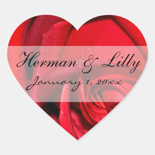 Red Rose Close Up Personalized Wedding Heart Sticker (Front)