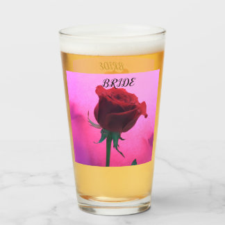 Red Rose Closeup with Pink Wedding Glass