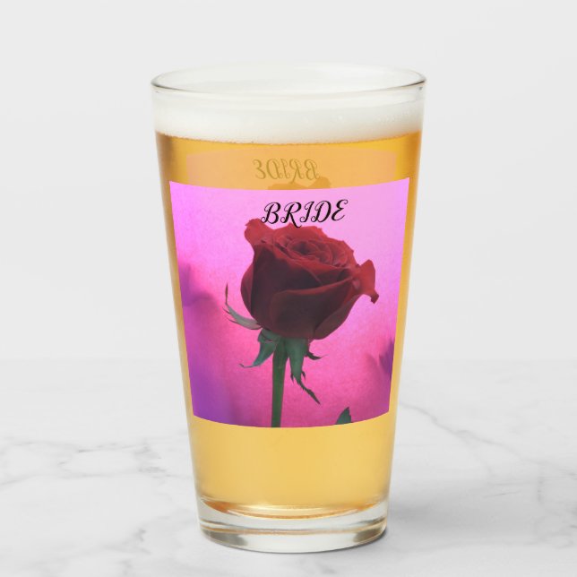 Red Rose Closeup with Pink Wedding Glass (Front Filled)