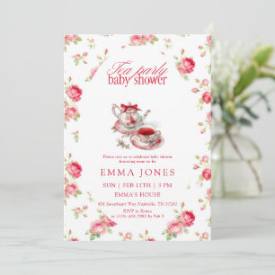 Red Rose Coquette Tea Party Baby Shower Invitation