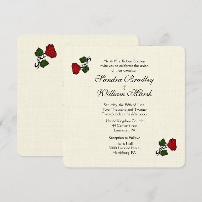 Red Rose Cream Wedding Invitation (Front/Back)