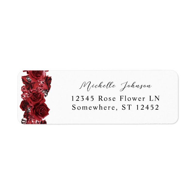 Red Rose & Crystal Floral Adresse de retour Label (Devant)