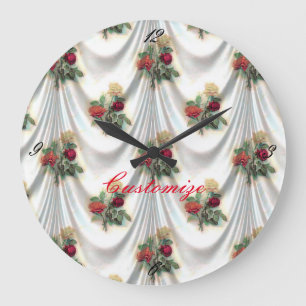 Red rose curtain Thunder_Cove Large Clock