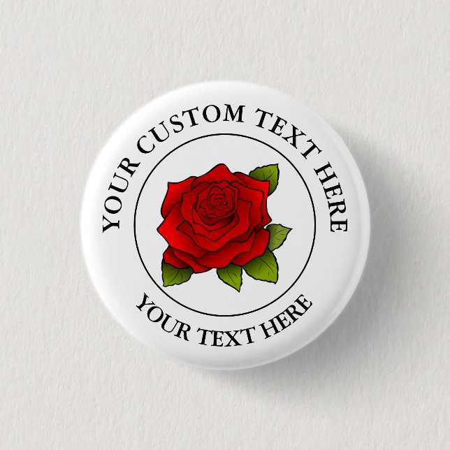 Red Rose Custom Text Icon Logo 1 Inch Round Button (Front)