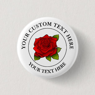 Red Rose Custom Text Icon Logo 1 Inch Round Button