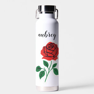 Red Rose Customizable Name  Water Bottle