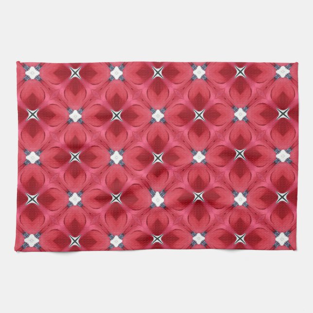 Red Rose Diamond Geometric Pattern Kitchen Towel (Horizontal)