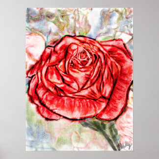 Red Rose Drawing Poster