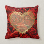 Red Rose Elegance - 50th Wedding Anniversary Throw Pillow<br><div class="desc">Red roses are a timeless symbol of love and passion. Customize the name and date text. Back of pillow has matching red rose pattern.</div>