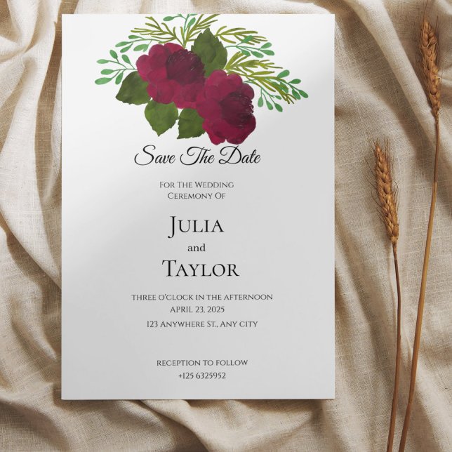  Red Rose Elegant Save the Date Card – Minimal Rom (Creator Uploaded)