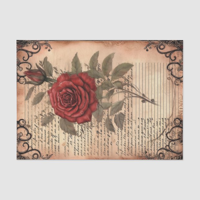 Red Rose Ephemera Tissue Paper (Front)
