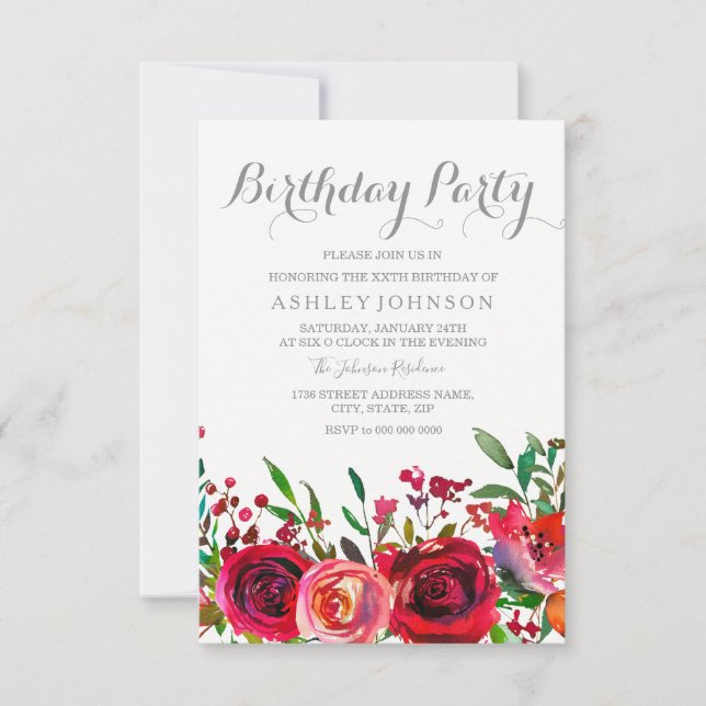 Red Rose Femmes Anniversaire Fête Invitation (Devant)