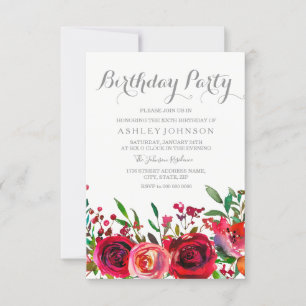 Red Rose Femmes Anniversaire Fête Invitation