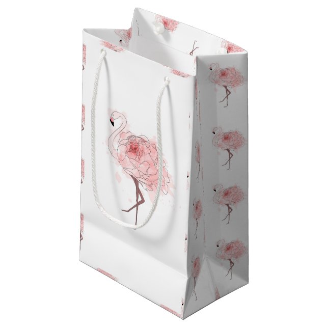Red Rose Flamingo Small Gift Bag (Front Angled)