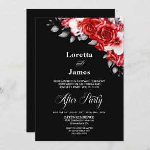 Red Rose Floral Black Wedding Reception Invitation