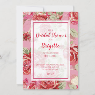 Red rose floral classic print bridal shower  annou announcement