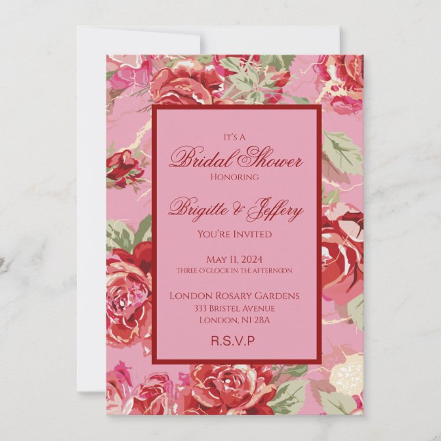 Red rose floral classic print bridal shower  annou announcement (Front)