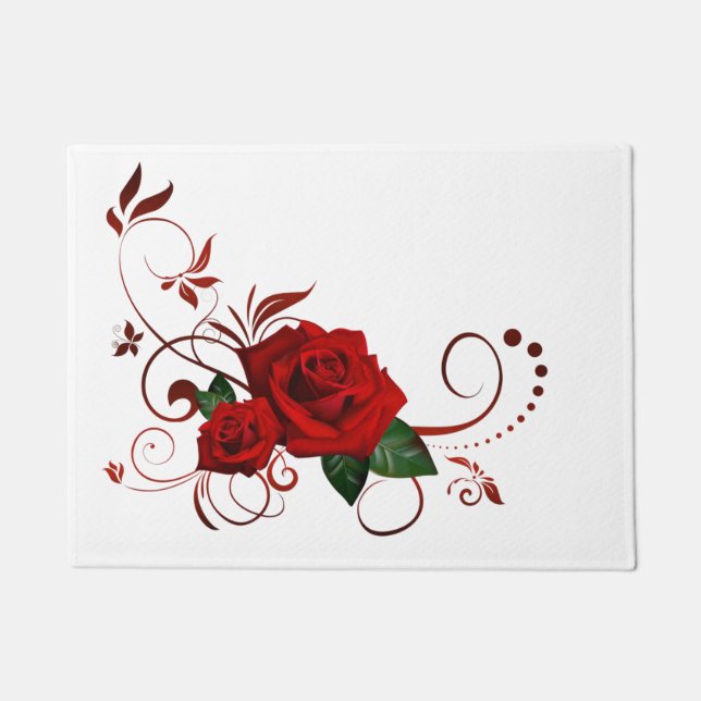 Red Rose Floral Door Mat (Front)