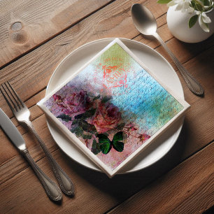 Red Rose Floral Family Ephemera Decoupage Napkin