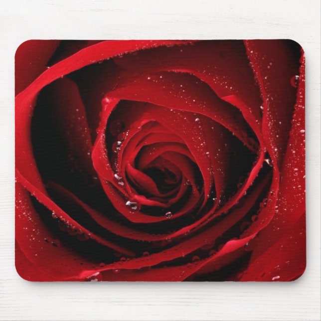 Red Rose Floral Flower Rose Petals Blossoms Dew Mouse Pad (Front)