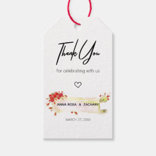 *~* Red Rose Floral Flower Thank You Wedding Gift Tags