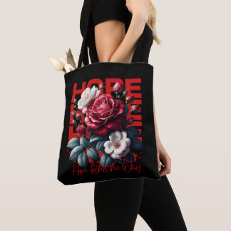 Red Rose Floral Hope Inspirational Botanical  Tote Bag