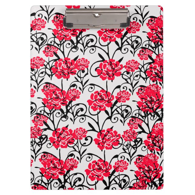 Red Rose Floral Illustration Pattern Design  Clipboard (Front)