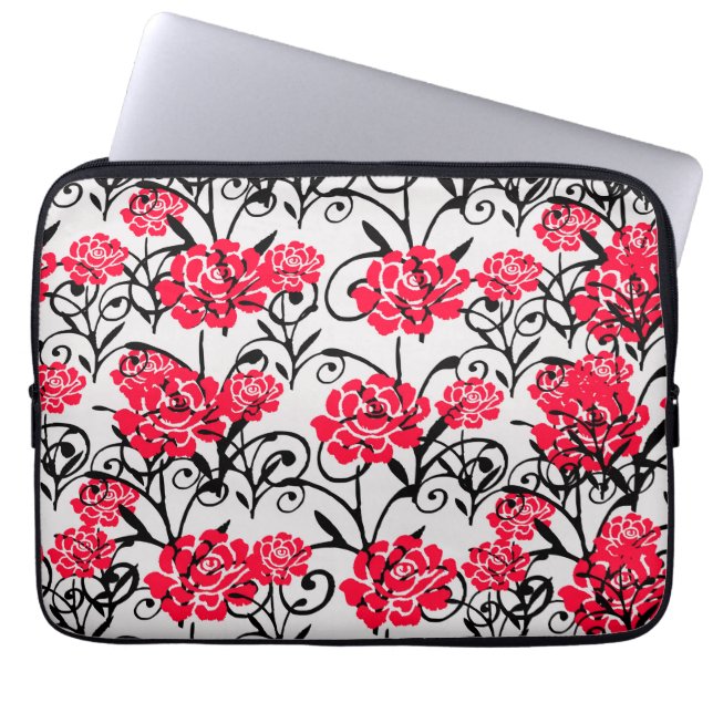 Red Rose Floral Illustration Pattern Design  Laptop Sleeve (Front)