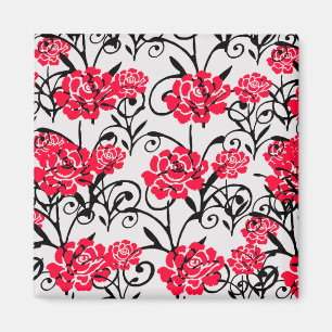 Red Rose Floral Illustration Pattern Design  Magnet