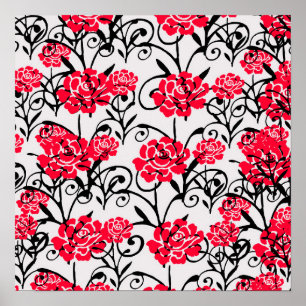 Red Rose Floral Illustration Pattern Design  Poster