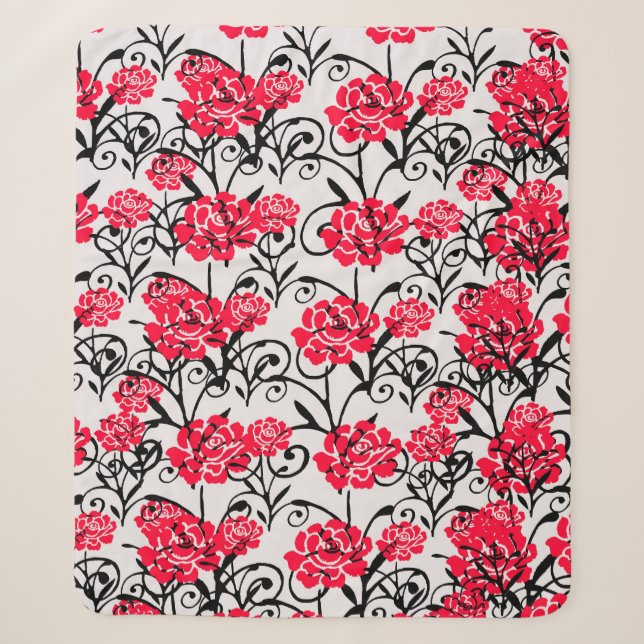 Red Rose Floral Illustration Pattern Design  Sherpa Blanket (Front)