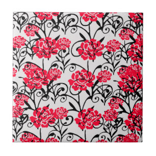 Red Rose Floral Illustration Pattern Design  Tile