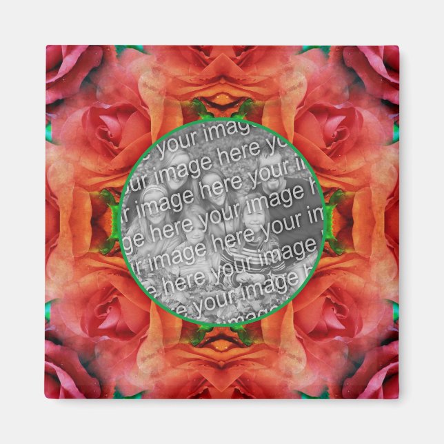 Red Rose Floral Nature Frame Add Your Photo  Magnet (Front)