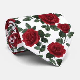 Red Rose Floral Pattern Tie
