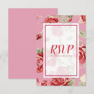 Red rose floral print save the date RSVP card