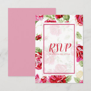Red rose floral print save the date RSVP card