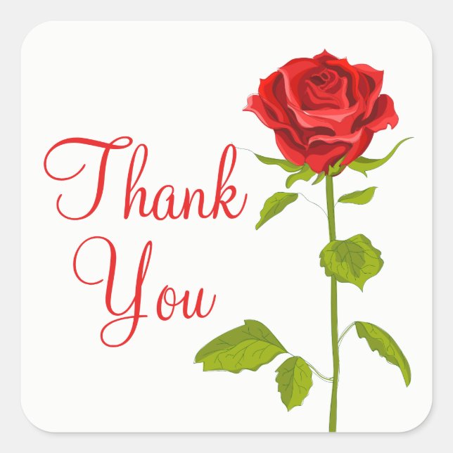 Red Rose Floral Thank You Wedding Flowers Garden Square Sticker (Front)