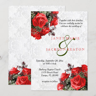 Red Rose Floral Wedding Invitation