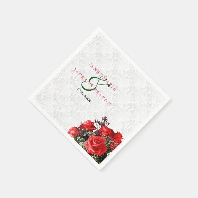 Red Rose Floral Wedding Napkin (Corner)