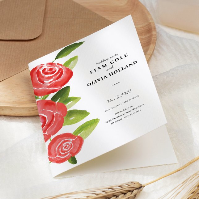 Red Rose Floral Wedding Programme (Créateur téléchargé)